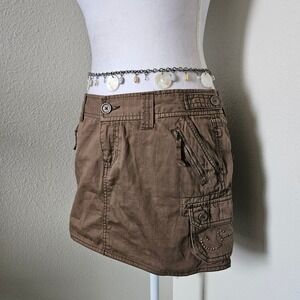 Aeropostale Brown Cargo Mini Skirt Studded Utility Y2K